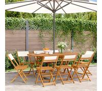 vidaXL Sillas jardín plegables 8 uds tela madera maciza y tela crema