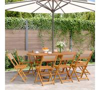 vidaXL Sillas de jardín plegables 8 uds madera maciza y tela taupe