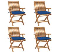 Sillas de jardín plegables con cojines, juego de 4 unidades, fabricadas en madera de teca maciza