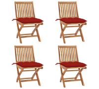 Sillas plegables con cojín, juego de 4 unidades, madera maciza de teca