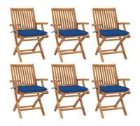 Sillas plegables con cojín, juego de 6 unidades, madera maciza de teca
