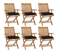 Sillas plegables con cojín, juego de 6 unidades, madera maciza de teca