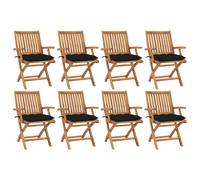 vidaXL Sillas plegables con cojines, 8 unidades, madera maciza de teca.