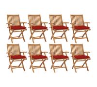 vidaXL Sillas plegables con cojines, 8 unidades, madera maciza de teca.