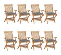vidaXL Sillas plegables con cojines grises, 8 unidades, madera maciza de teca.
