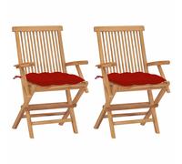 vidaXL Sillas de jardín 2 uds madera maciza de teca con cojines