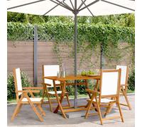 vidaXL Sillas jardín reclinables 4 uds tela madera maciza blanco crema
