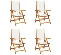 vidaXL Sillas jardín reclinables 4 uds tela madera maciza blanco crema