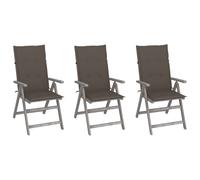 vidaXL Sillas reclinables jardín y cojines 3 uds madera maciza acacia