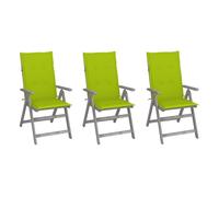 Vidaxl sillas reclinables jardín y cojines 3 uds madera maciza acacia