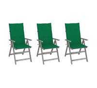 Vidaxl sillas reclinables jardín y cojines 3 uds madera maciza acacia