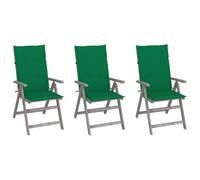 vidaXL Sillas reclinables jardín y cojines 3 uds madera maciza acacia
