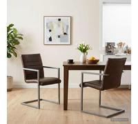 vidaXL Sillas voladizas de comedor 2 unidades cuero auténtico marrón