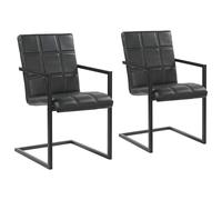 vidaXL Sillas voladizas de comedor 2 unidades cuero auténtico negro