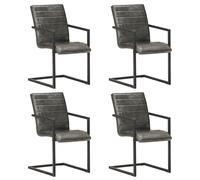 vidaXL Sillas voladizas de comedor 4 unidades cuero auténtico gris