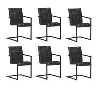 vidaXL Sillas voladizas de comedor 6 unidades cuero auténtico negro
