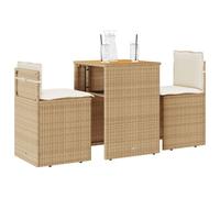 vidaXL Sillas y mesita de jardín 3 piezas ratán sintético cojín beige
