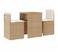 vidaXL Juego de bistro de 3 piezas con cojines, color beige, de ratán sintético