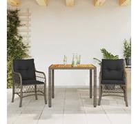 vidaXL Sillas y mesita de jardín con cojines 3 piezas ratán PE gris