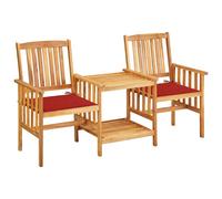vidaXL Sillas y mesita de jardín con cojines madera maciza acacia en color Taupé/Estampado cuadros rojos/Gris y más | cómodas modernas ergonómicas para comedor cocina salón hogar