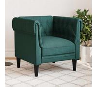 vidaXL Sillón Chesterfield de tela verde oscuro