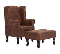 vidaXL Sillón Chesterfield con reposapiés Piel de ante artificial Marrón