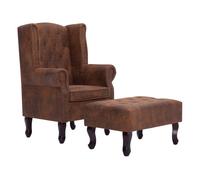 vidaXL Sillón Chesterfield con reposapiés Piel de ante artificial Marrón
