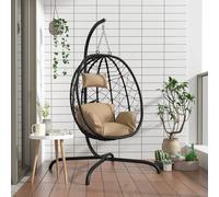 vidaXL Sillón colgante con forma de huevo con cojín de ratán sintético y acero color topo