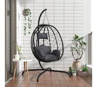 vidaXL Sillón colgante forma de huevo – Ratán sintético y acero – Cojín antracita
