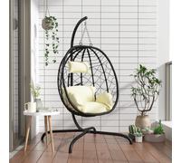 vidaXL Silla colgante huevo acero ratán sintético cojín Color Blanco crema, Taupé, Antracita