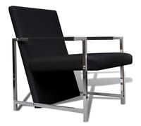 vidaXL Sillón con patas cromadas cuero sintético Negro, Blanco, Sillon Dormitorio Sillon Comodos Silla Relax Sillón Sofá Black