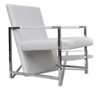 vidaXL Sillón con patas cromadas cuero sintético Negro, Blanco, Sillon Dormitorio Sillon Comodos Silla Relax Sillón Sofá White