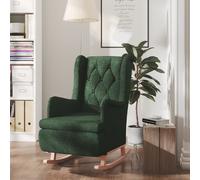 vidaXL Sillón con patas mecedoras madera de caucho tela verde oscuro