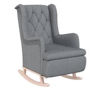 vidaXL Sillón con patas mecedoras – Madera maciza caucho – Tela gris claro