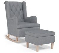 vidaXL Sillón con patas mecedoras y taburete de tela gris claro