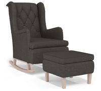 vidaXL Sillón con patas mecedoras y taburete de tela gris oscuro