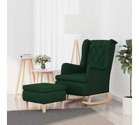 vidaXL Sillón con patas mecedoras y taburete de tela verde oscuro