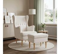 vidaXL Sillón con Pouf 2 uds. Crema Bouclé