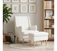 vidaXL Sillón con Pouf 2 uds. Crema Bouclé