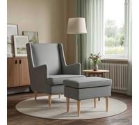 vidaXL Sillón con Pouf 2 uds. Gris Claro Tela