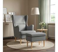 vidaXL Sillón con Pouf 2 uds. Gris Claro Tela
