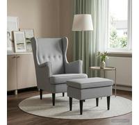 vidaXL Sillón con Pouf 2 uds. Gris Claro Tela