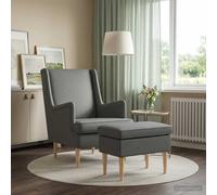 vidaXL Sillón con Pouf 2 uds. Gris Oscuro Tela
