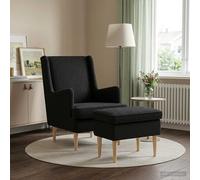 vidaXL Sillón con Pouf 2 uds. Negro Bouclé