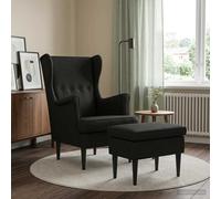 vidaXL Sillón con Pouf 2 uds. Negro Tela