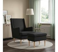 vidaXL Sillón con Pouf 2 uds. Negro Tela