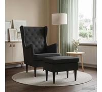vidaXL Sillón con Pouf 2 uds. Negro Terciopelo