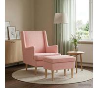 vidaXL Sillón con Pouf 2 uds. Rosa Bouclé