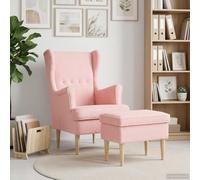 vidaXL Sillón con Pouf 2 uds. Rosa Bouclé