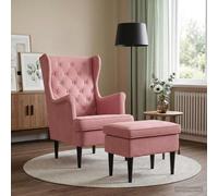 vidaXL Sillón con Pouf 2 uds. Rosa Terciopelo